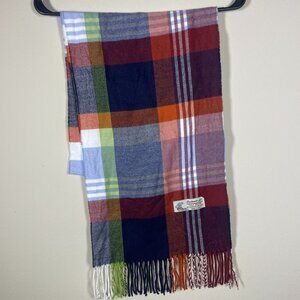 ITALY DESIGN Navy/Orange Plaid Scarf–Cashmere Feel Outdoor 11”x70”!